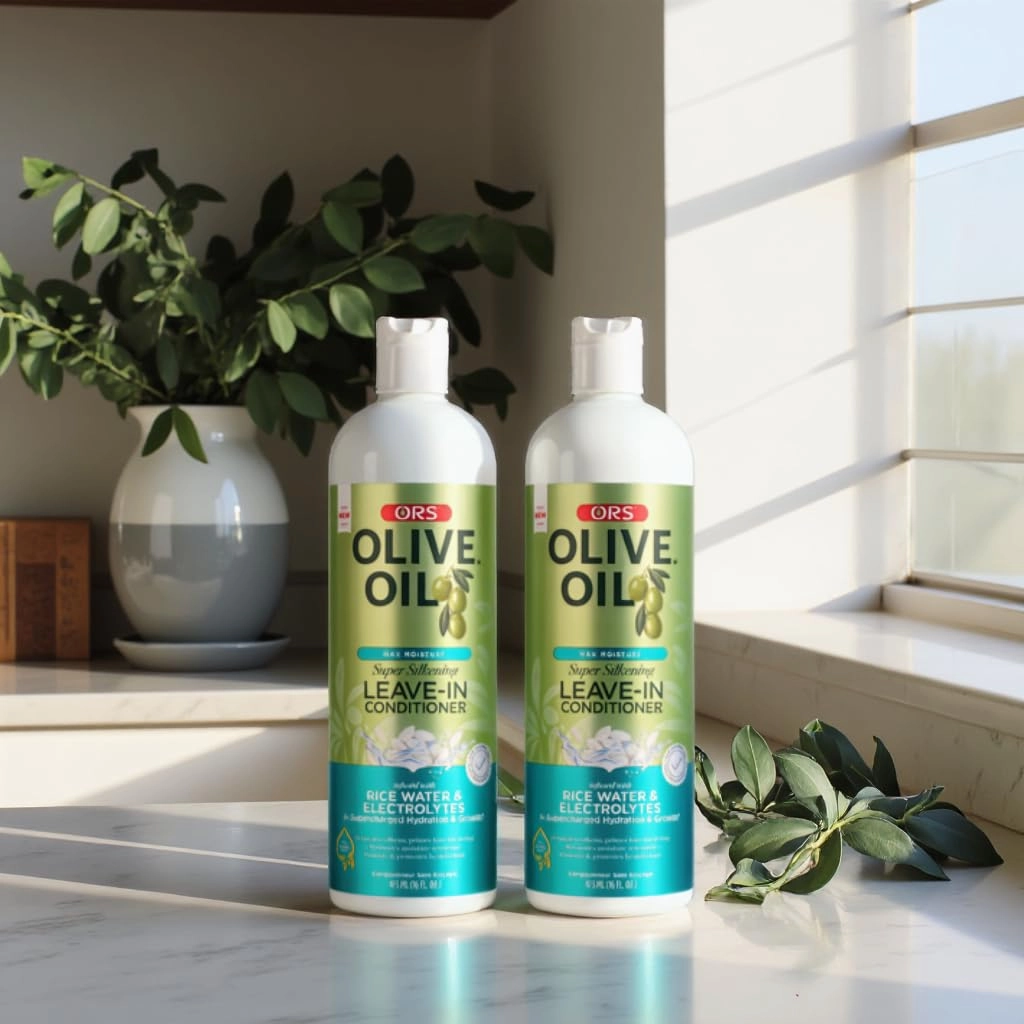 ORS Olive Oil Max Moisture Leave-In Conditioner with Rice Water and Electrolytes for Supercharged Hair Hydration 16.0 Ounce (Pack of 2)