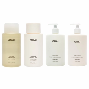 OUAI Healthy Hair & Hand Bundle - Fine Hair Shampoo, Conditioner, Hand Wash & Lotion - Hydrating Body Care Set (4 Count, 2x 10oz/2x 16oz)