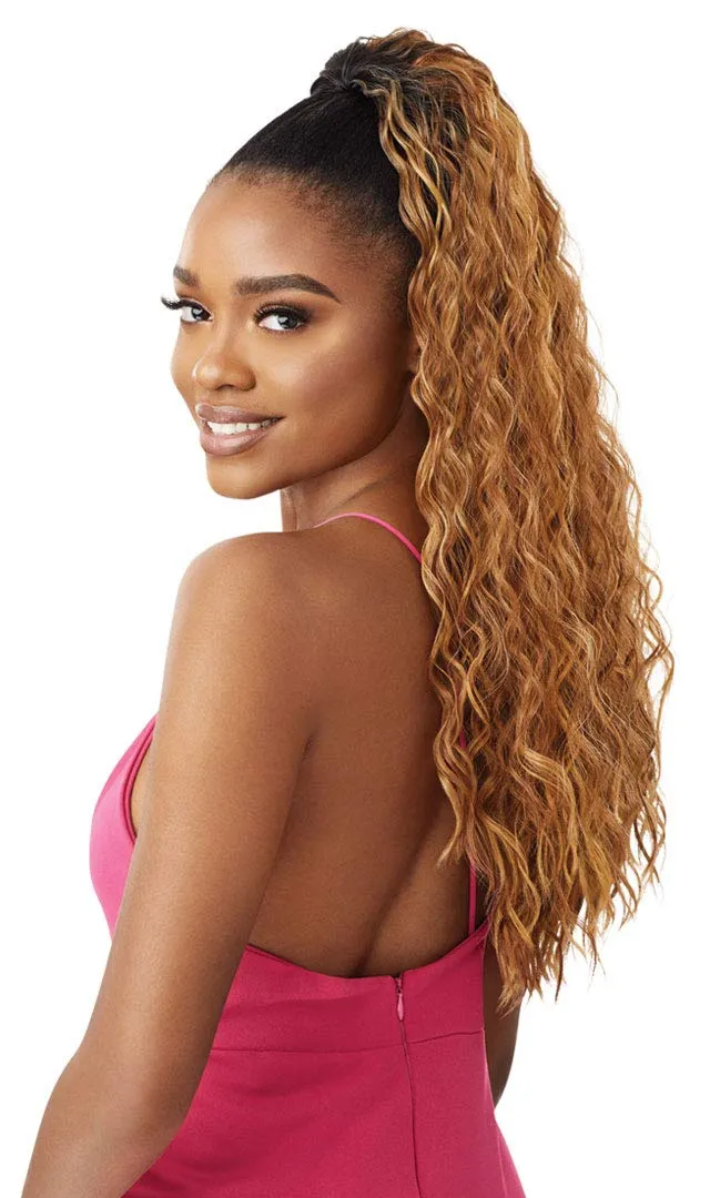Outre PRETTY QUICK DRAWSTRING PONY Long Curly Wave Ponytail Premium Synthetic Heat Resistant Secure Fit Quick Easy Styling Soft Feel Natural Luster - JOVANI (DR2/CINWN)