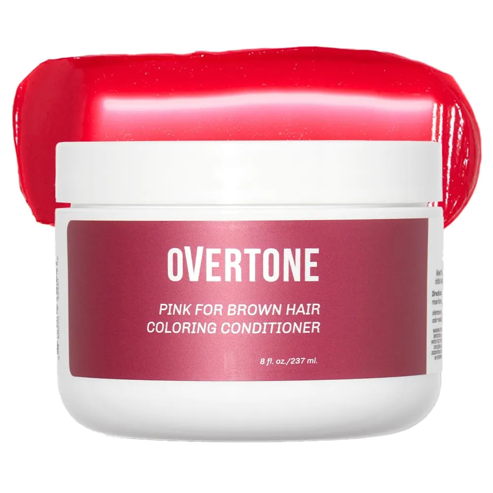 Overtone Color Depositing Semi-Permanent Hair Dye Conditioner - 8 oz For Natural & Color-Treated Hair, Moisturizing Shea Butter & Coconut Oil - Vegan & Cruelty-Free, Pink for Brown is now Raspberry