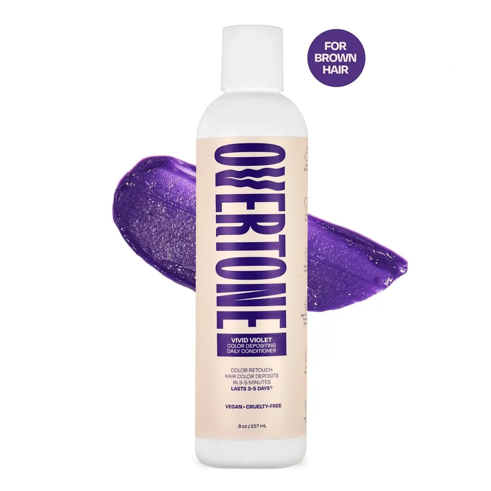 Overtone Daily Color Depositing Conditioner: 8oz Temporary Coloring Conditioner with Shea Butter & Coconut Oil, Refresh Color & Prevent Fading, Vegan & Cruelty-Free, Extreme Purple is Vivid Violet