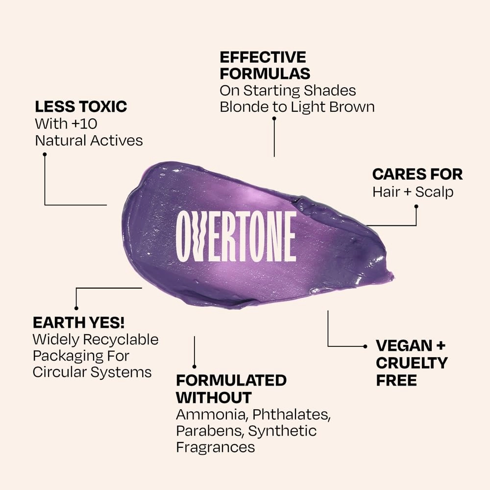 Overtone Color Depositing Semi-Permanent Hair Dye Conditioner - 8 oz For Natural & Color-Treated Hair, Moisturizing Shea Butter & Coconut Oil - Vegan & Cruelty-Free, Smoky Purple is now Smoky Lavender