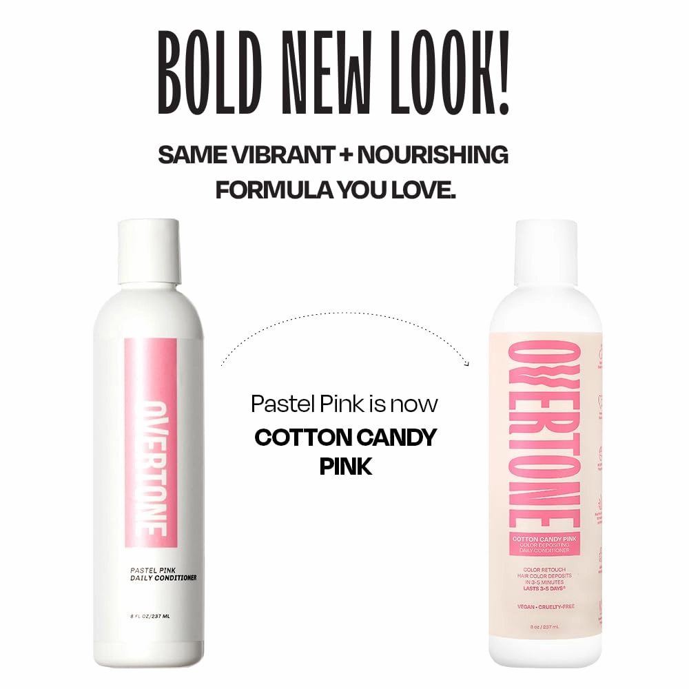 Overtone Daily Color Depositing Conditioner: 8oz Temporary Coloring Conditioner w/Shea Butter & Coconut Oil, Refresh Color & Prevent Fading, Vegan & Cruelty-Free, Pastel Pink is now Cotton Candy