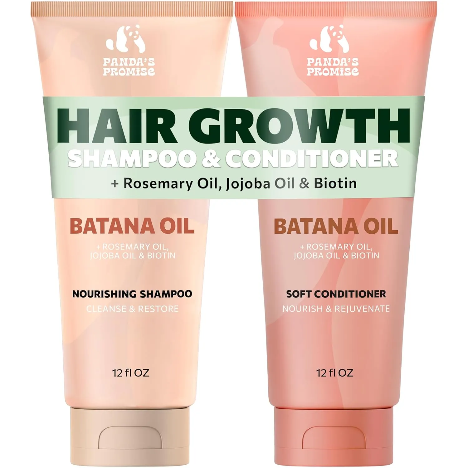 Panda's Promise Batana Oil Shampoo and Conditioner Set – Sulfate Free Batana Oil for Hair Growth – Thickening Conditioner and Shampoo for Thinning, Curly, Damaged Hair, and 3C-4C Locks (12 fl oz Each)