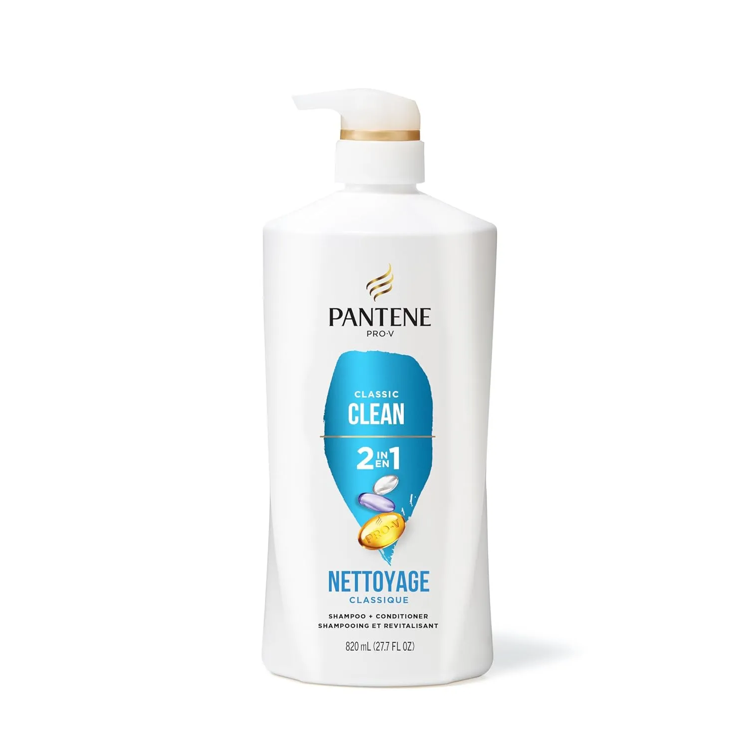 Pantene 2-in-1 Shampoo & Conditioner, Classic Clean - Pro-V Nutrients for Dry, Color-Treated Hair, Healthy Looking Hair Every Wash, Antioxidant-Rich, 27.7 Oz Each, 2-Pack   Rescue Shot (0.5 Oz)