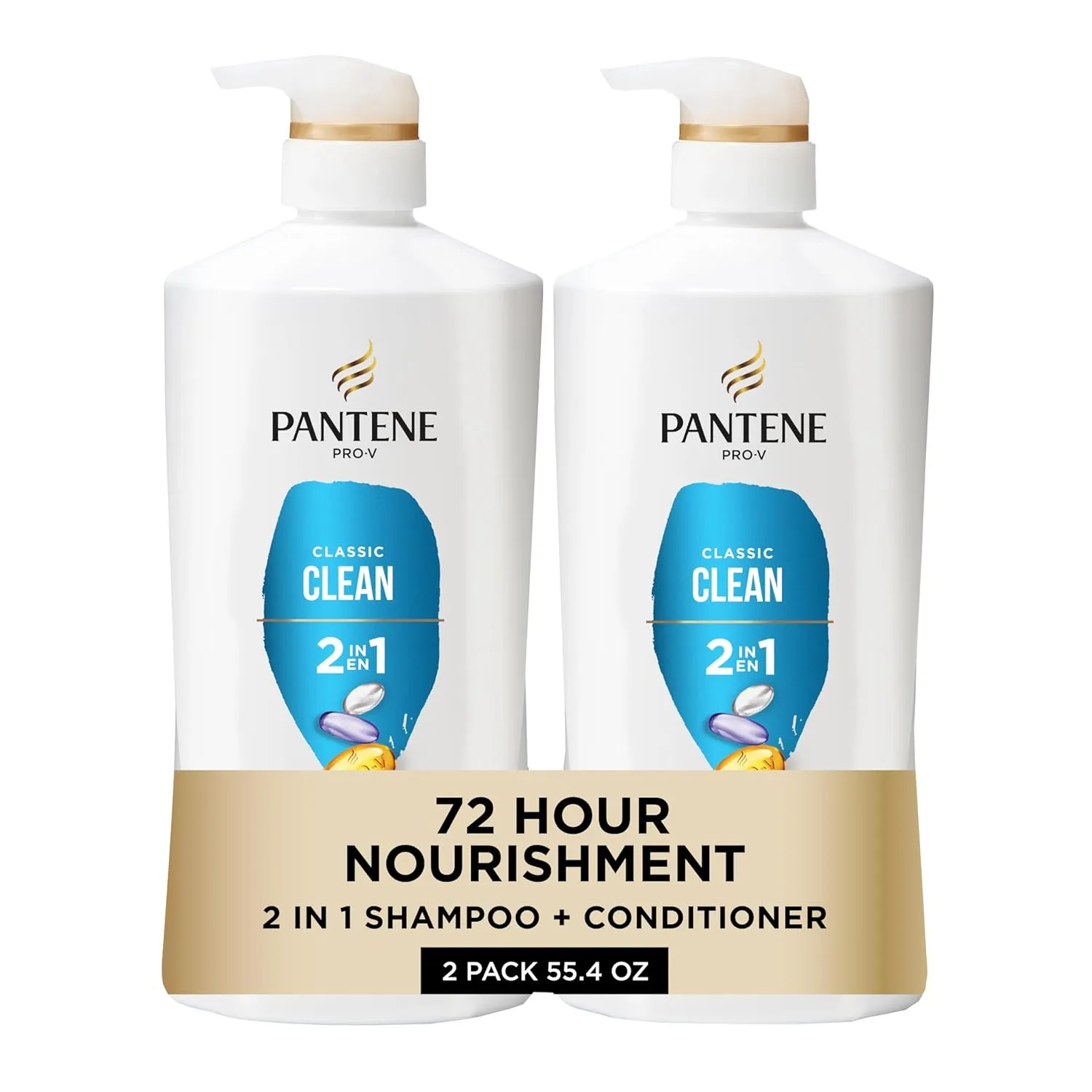 Pantene 2-in-1 Shampoo & Conditioner, Classic Clean - Pro-V Nutrients for Dry, Color-Treated Hair, Healthy Looking Hair Every Wash, Antioxidant-Rich, 27.7 Oz Each, 2-Pack   Rescue Shot (0.5 Oz)