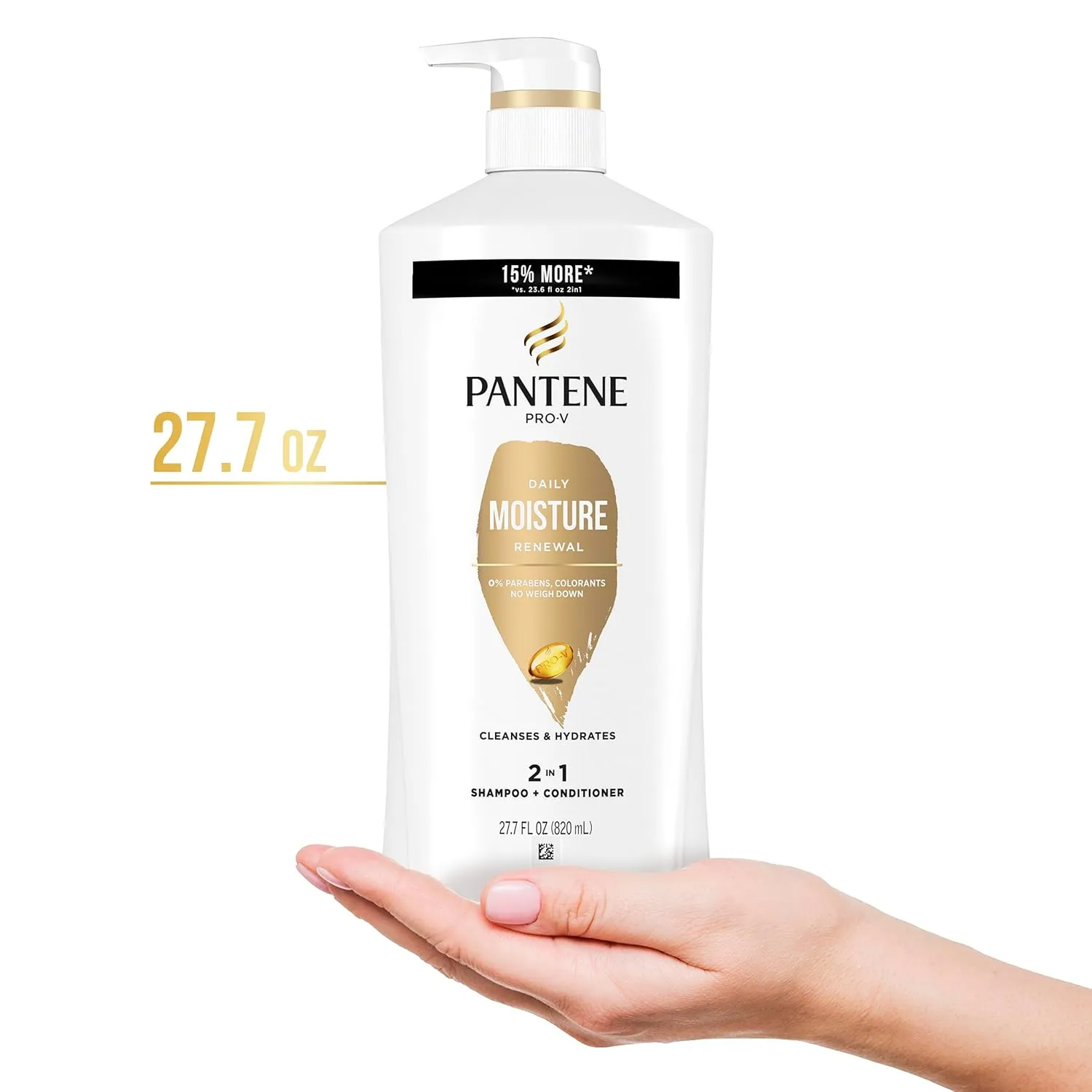 Pantene 2-in-1 Shampoo & Conditioner, Daily Moisture Renewal - Pro-V Nutrients for Dry, Color-Treated, Straight to Curly Hair, 72-Hour Hydration & Softness, 27.7 Oz Each, 2-Pack   Rescue Shot (0.5 Oz)