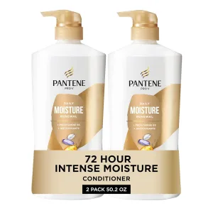 Pantene Conditioner, Daily Moisture Renewal - Pro-V Nutrients for Dry, Color-Treated, Straight to Curly Hair, 72-Hour Hydration & Softness, 25.1 Oz Each, 2-Pack   Miracle Rescue Shot (0.5 Oz)