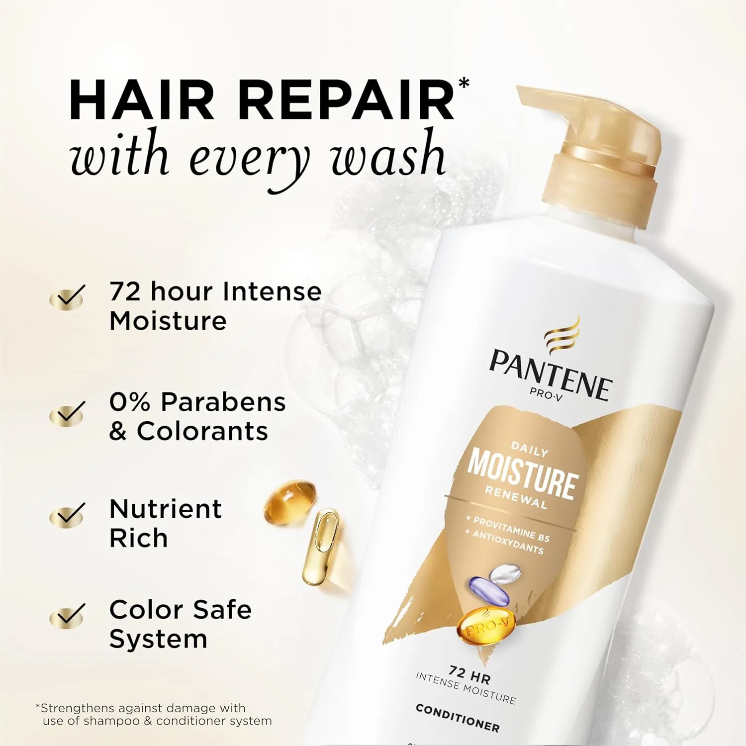 Pantene Conditioner, Daily Moisture Renewal - Pro-V Nutrients for Dry, Color-Treated, Straight to Curly Hair, 72-Hour Hydration & Softness, 25.1 Oz Each, 2-Pack   Miracle Rescue Shot (0.5 Oz)