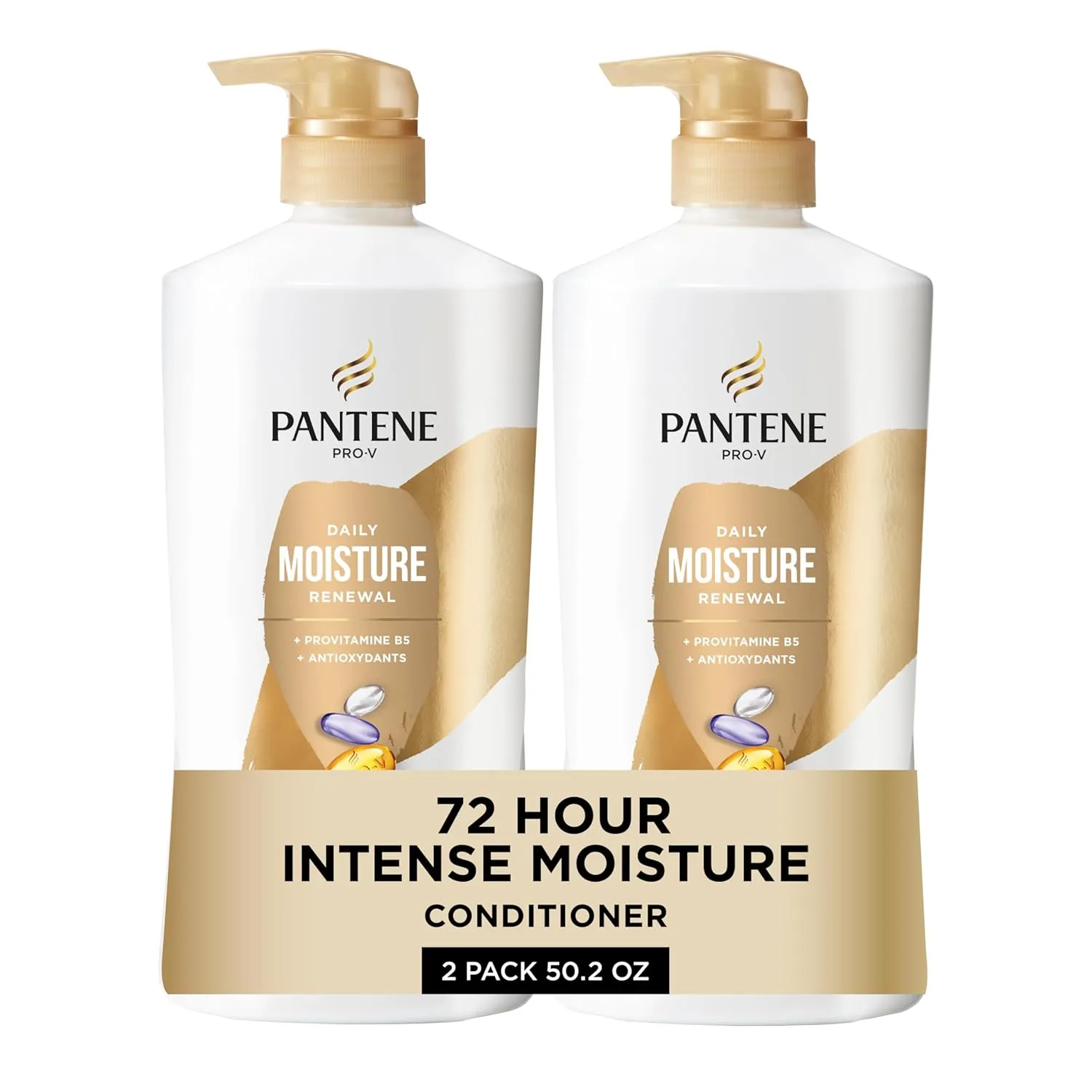 Pantene Conditioner, Daily Moisture Renewal - Pro-V Nutrients for Dry, Color-Treated, Straight to Curly Hair, 72-Hour Hydration & Softness, 25.1 Oz Each, 2-Pack   Miracle Rescue Shot (0.5 Oz)