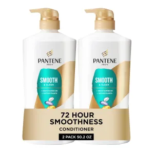 Pantene Conditioner, Smooth and Sleek - Frizz Control with Antioxidants, Nourishing for All Hair Types - Curly, Dry, Color-Treated, 25.1 Oz Each, 2-Pack   Miracle Rescue Shot (0.5 Oz)