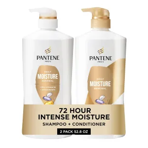 Pantene Shampoo & Conditioner Set, Daily Moisture Renewal - Pro-V Nutrients for Dry, Color-Treated, Straight to Curly Hair, 72-Hour Hydration & Softness, 52.8 Oz Total   Miracle Rescue Shot (0.5 Oz)