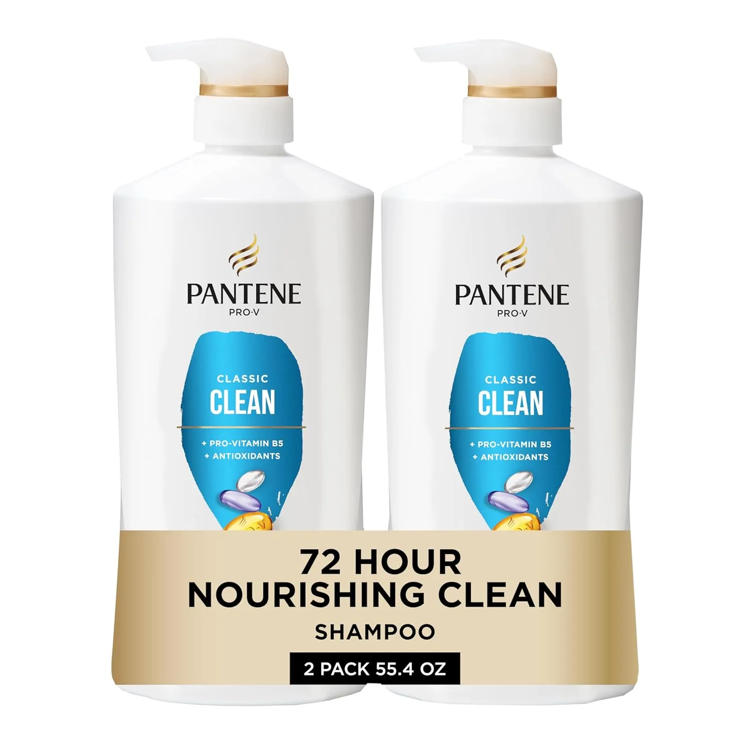 Pantene Shampoo, Classic Clean - Pro-V Nutrients for Dry, Color-Treated Hair, Healthy Looking Hair Every Wash, Antioxidant-Rich, 27.7 Oz Each, 2-Pack   Miracle Rescue Shot (0.5 Oz)