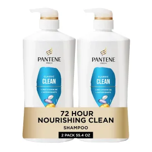 Pantene Shampoo, Classic Clean - Pro-V Nutrients for Dry, Color-Treated Hair, Healthy Looking Hair Every Wash, Antioxidant-Rich, 27.7 Oz Each, 2-Pack   Miracle Rescue Shot (0.5 Oz)