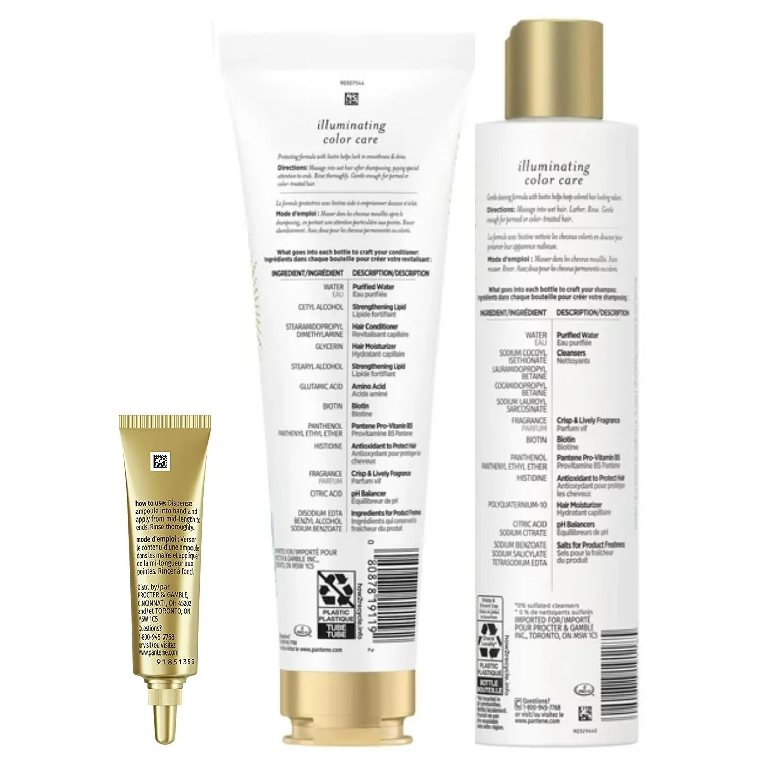Pantene Sulfate Free Shampoo and Conditioner Set with Biotin plus Hair Mask Treatment, Nutrient Blends Illuminating Color Care
