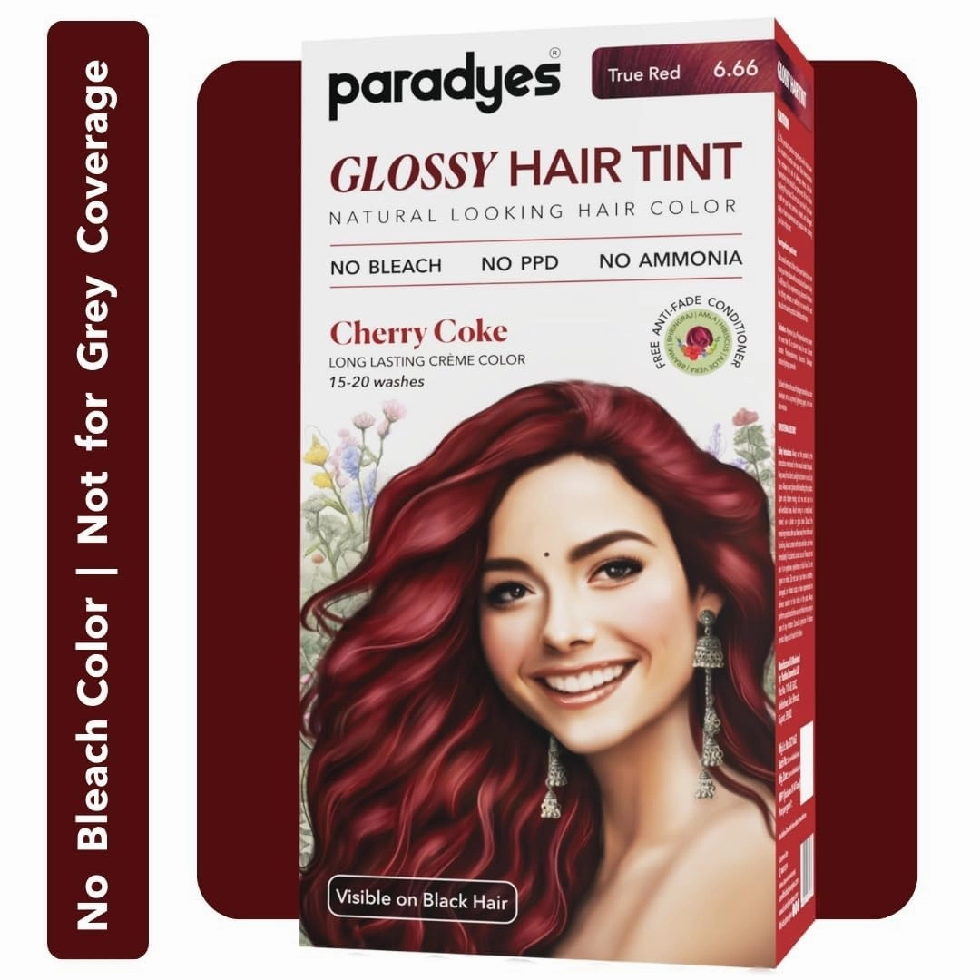Paradye's No Bleach Cherry Coke Glossy Hair Tint, Ammonia-Free Formula for Natural Black Hair,Enriched with Herbal Extracts, Includes Anti-Fade Conditioner for Long-Lasting Shine, 6.6 True Red