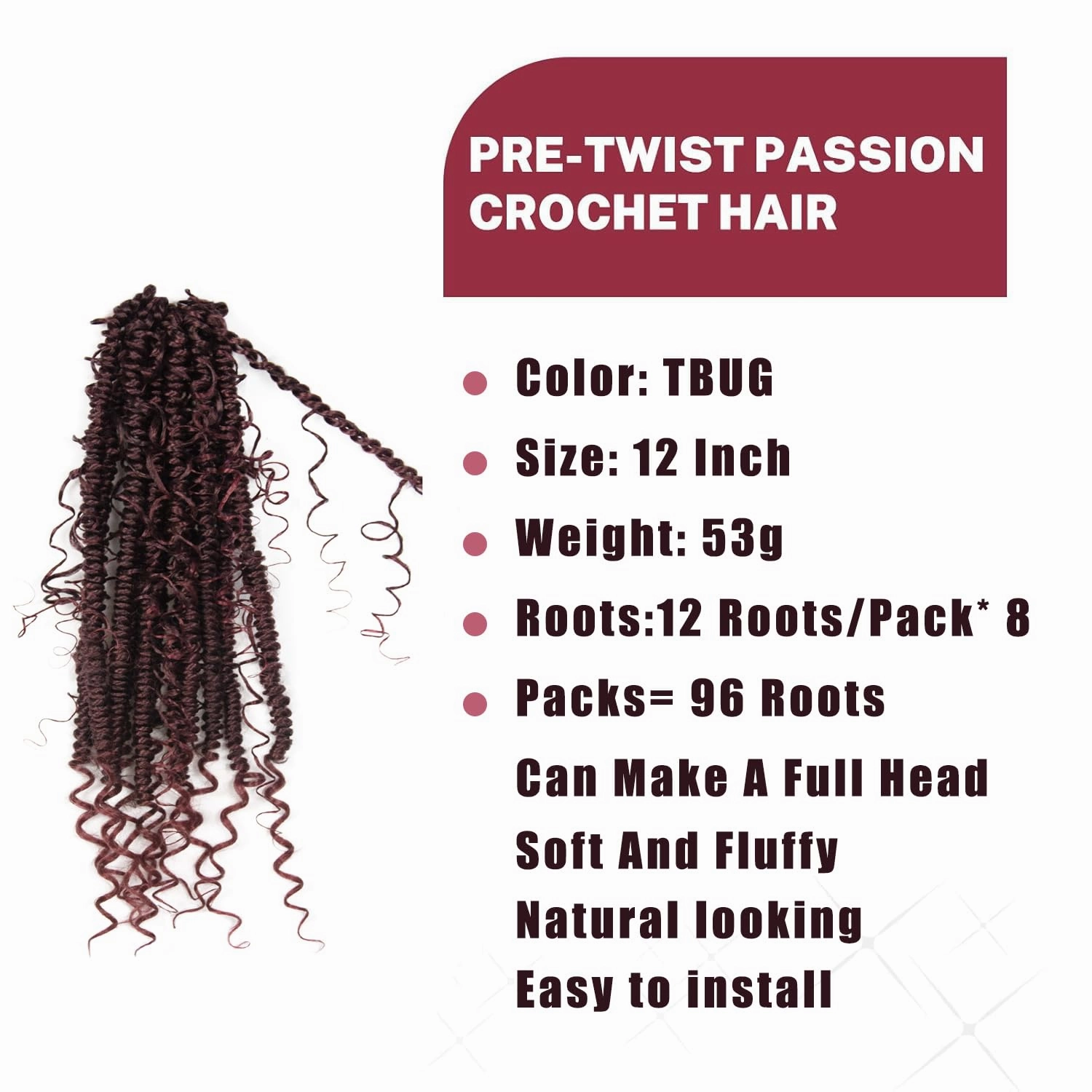 Passion Twist Crochet Hair 12 inch Pretwisted Passion Twist Hair with Curly ends, Pre-looped Braided Crochet Bohemia Short Passion Twist Braided Hair for Women 96pc