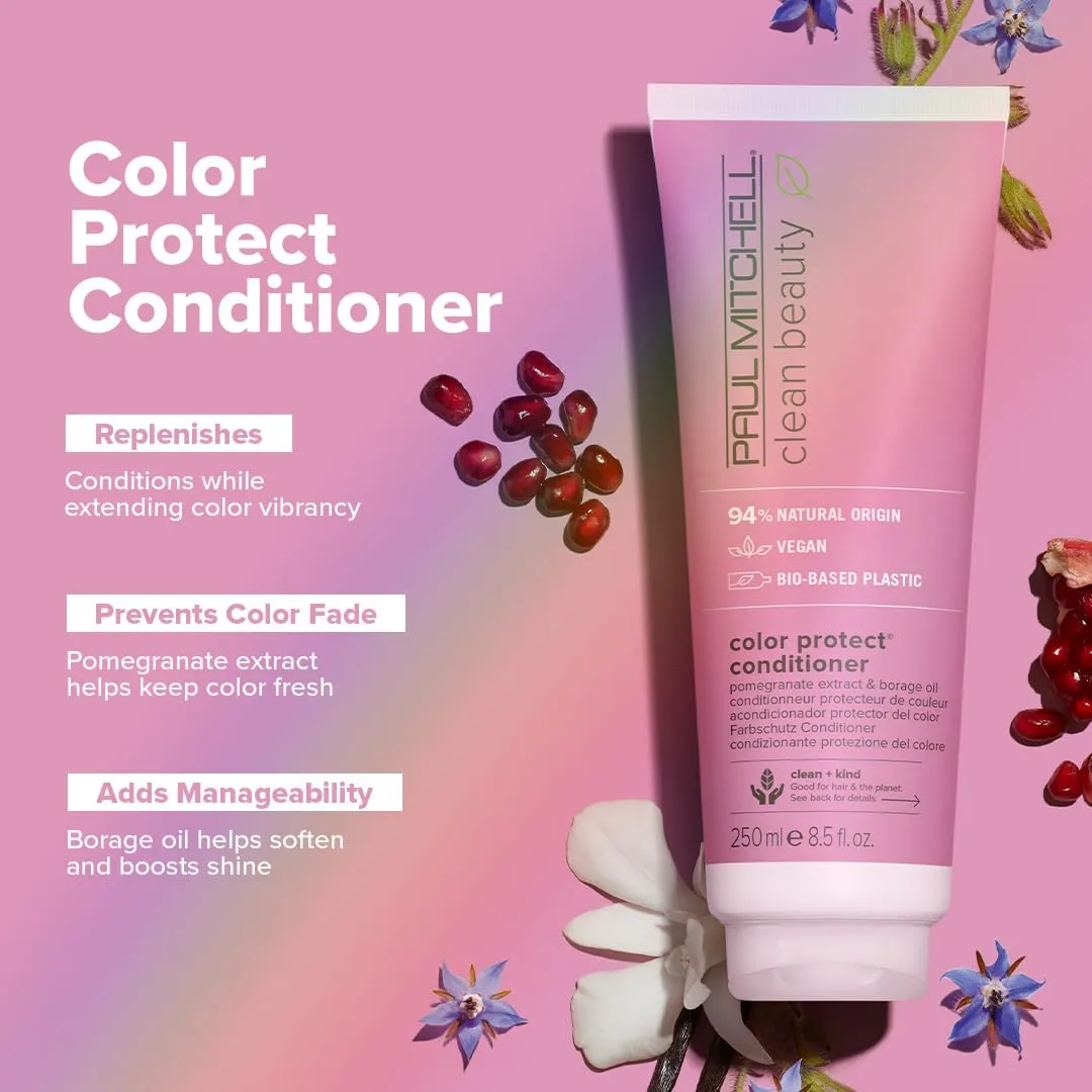 Paul Mitchell Clean Beauty Color Protect Conditioner, Replenishes, Extends Color Vibrancy, For Color-Treated Hair, 8.5 oz. (Pack of 2)