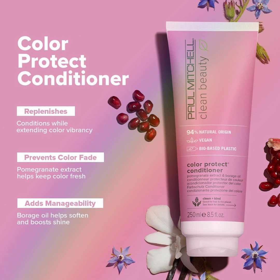 Paul Mitchell Clean Beauty Color Protect Conditioner, Replenishes, Extends Color Vibrancy, For Color-Treated Hair