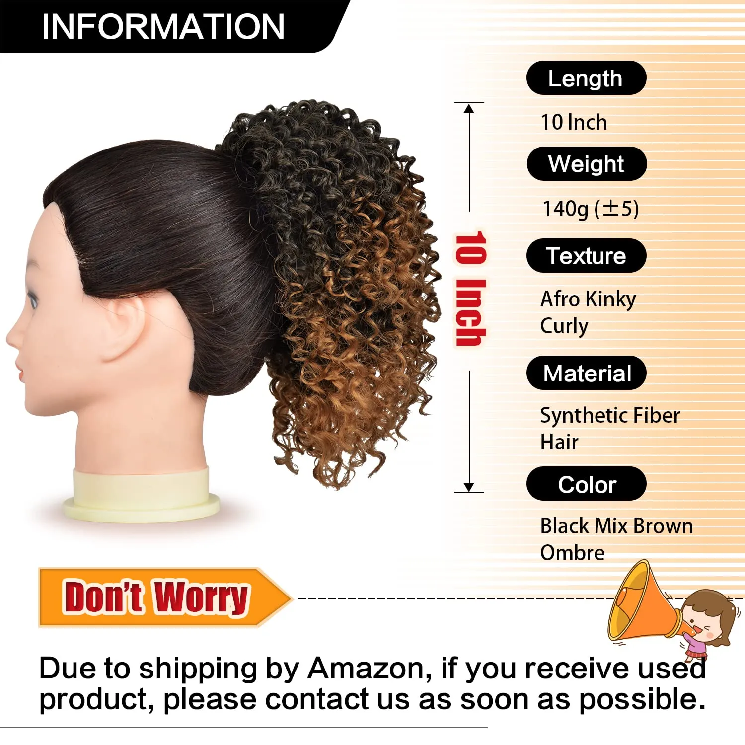 PEACOCO Drawstring Ponytail Afro Kinky Curly Ponytail for Black Women, 10 Inch Synthetic Hairpieces Clip in Jerry Curls Afro Puff Ponytail Extensions (1BT30)