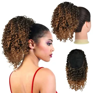 PEACOCO Drawstring Ponytail Afro Kinky Curly Ponytail for Black Women, 10 Inch Synthetic Hairpieces Clip in Jerry Curls Afro Puff Ponytail Extensions (1BT30)
