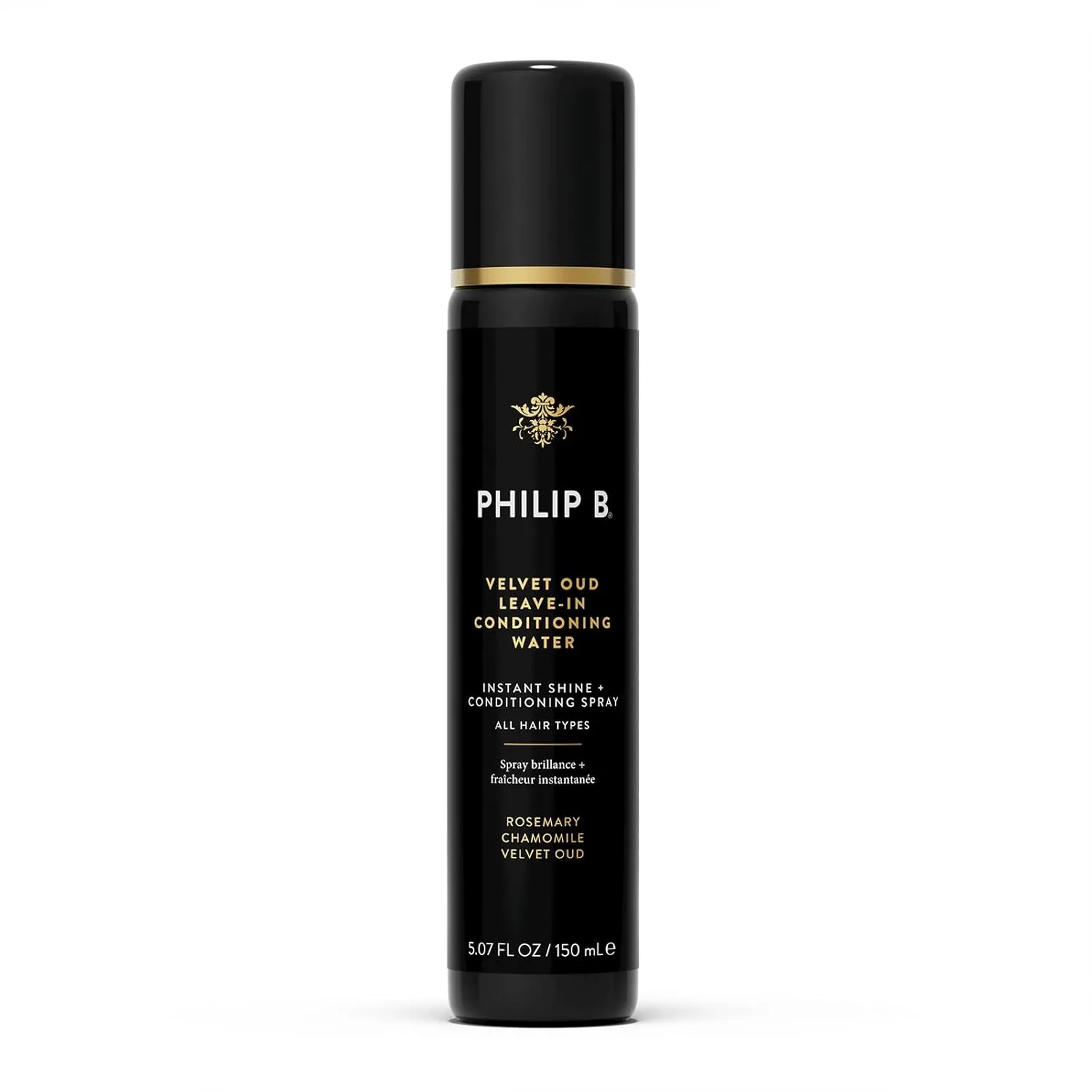 PHILIP B. Velvet Oud Leave-in Conditioning Water, 5.07 Fl. Oz. (150 ml) - Instant Shine and Conditioning Spray With Rosemary and Chamomile