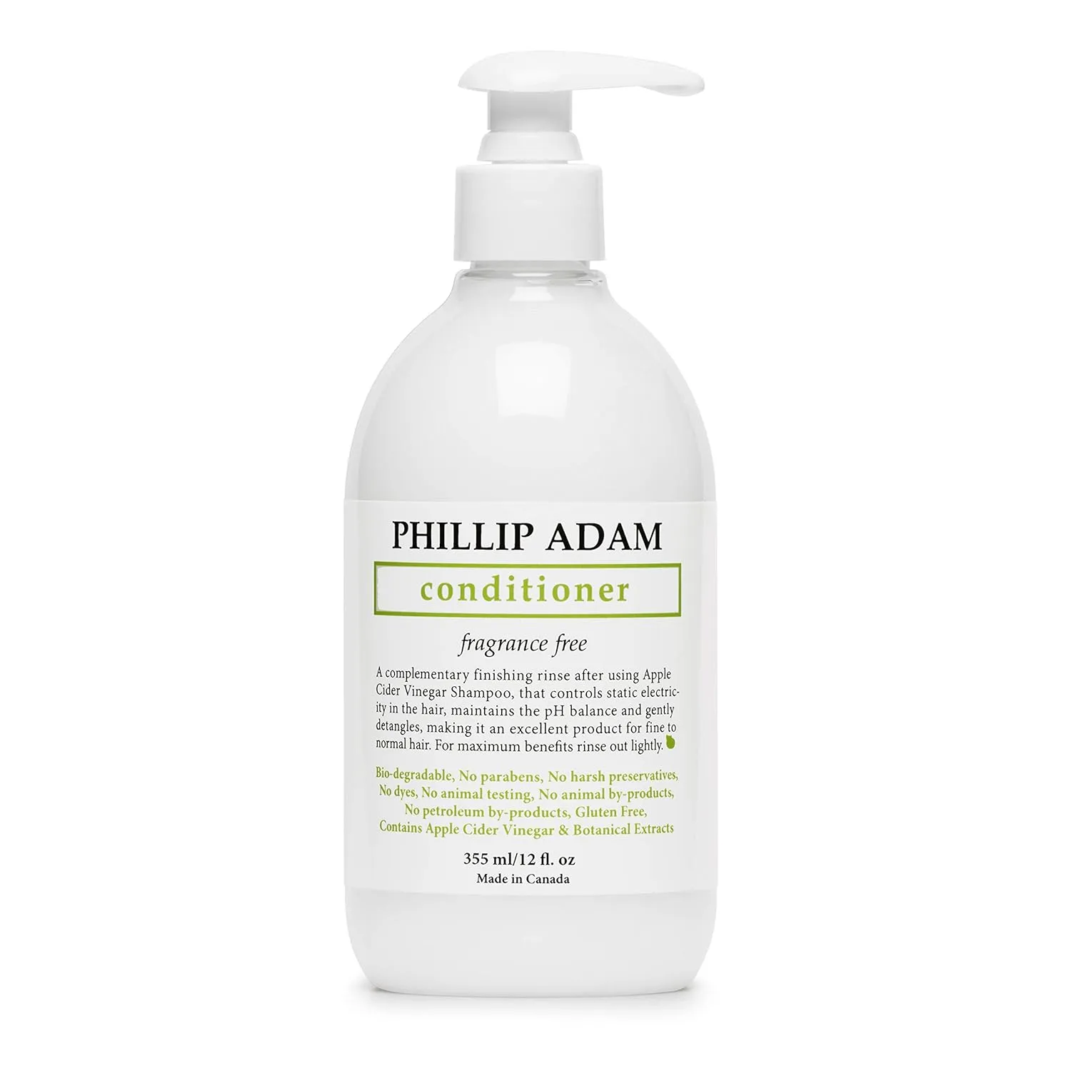 Phillip Adam Fragrance Free Conditioner - Apple Cider Vinegar Formula - No Parabens - For All Hair Types - 12 Ounce