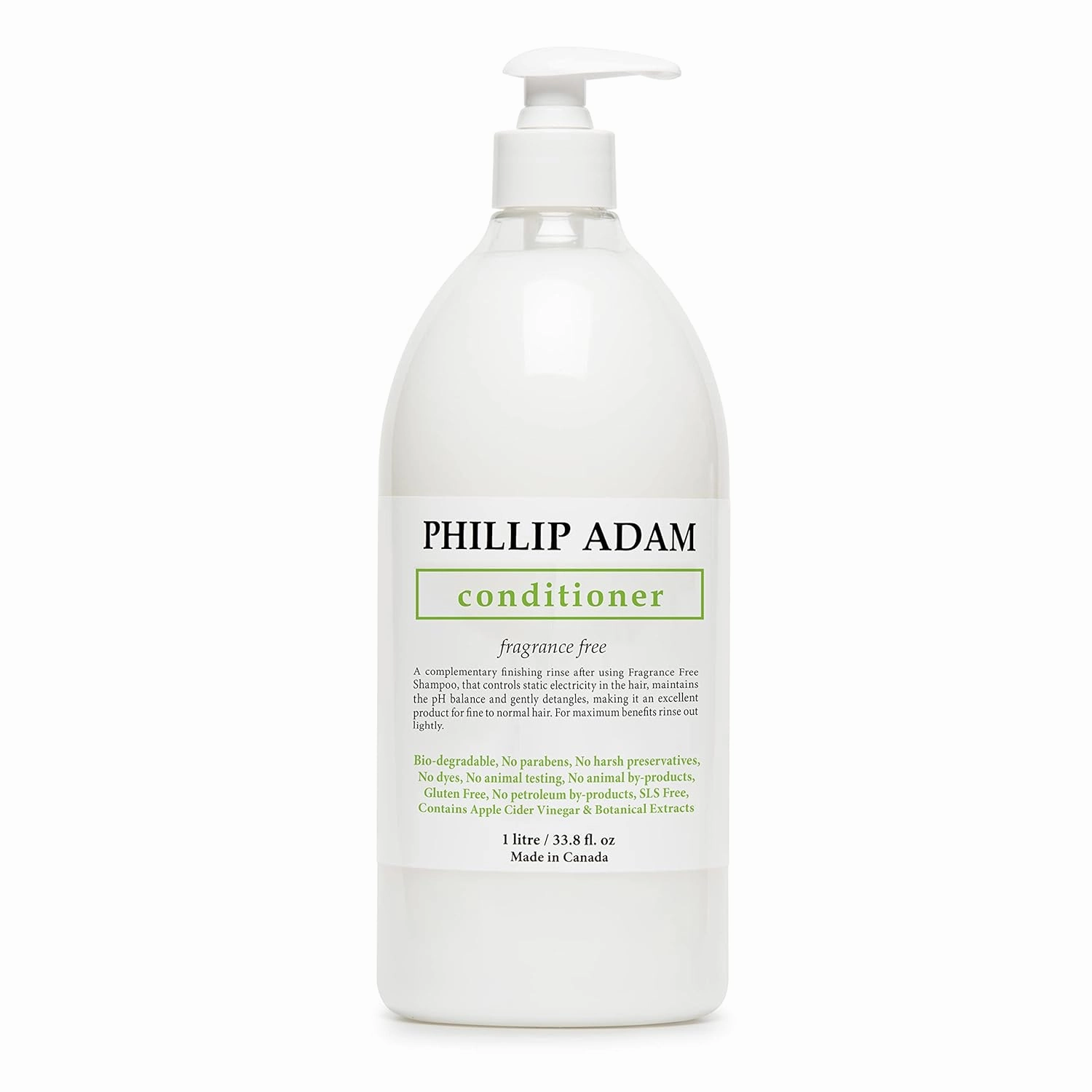 Phillip Adam Fragrance Free Conditioner for Hydration & Enhanced Shine - No Parabens - For All Hair Types - Enriched with Apple Cider Vinegar - 33.8 Ounce