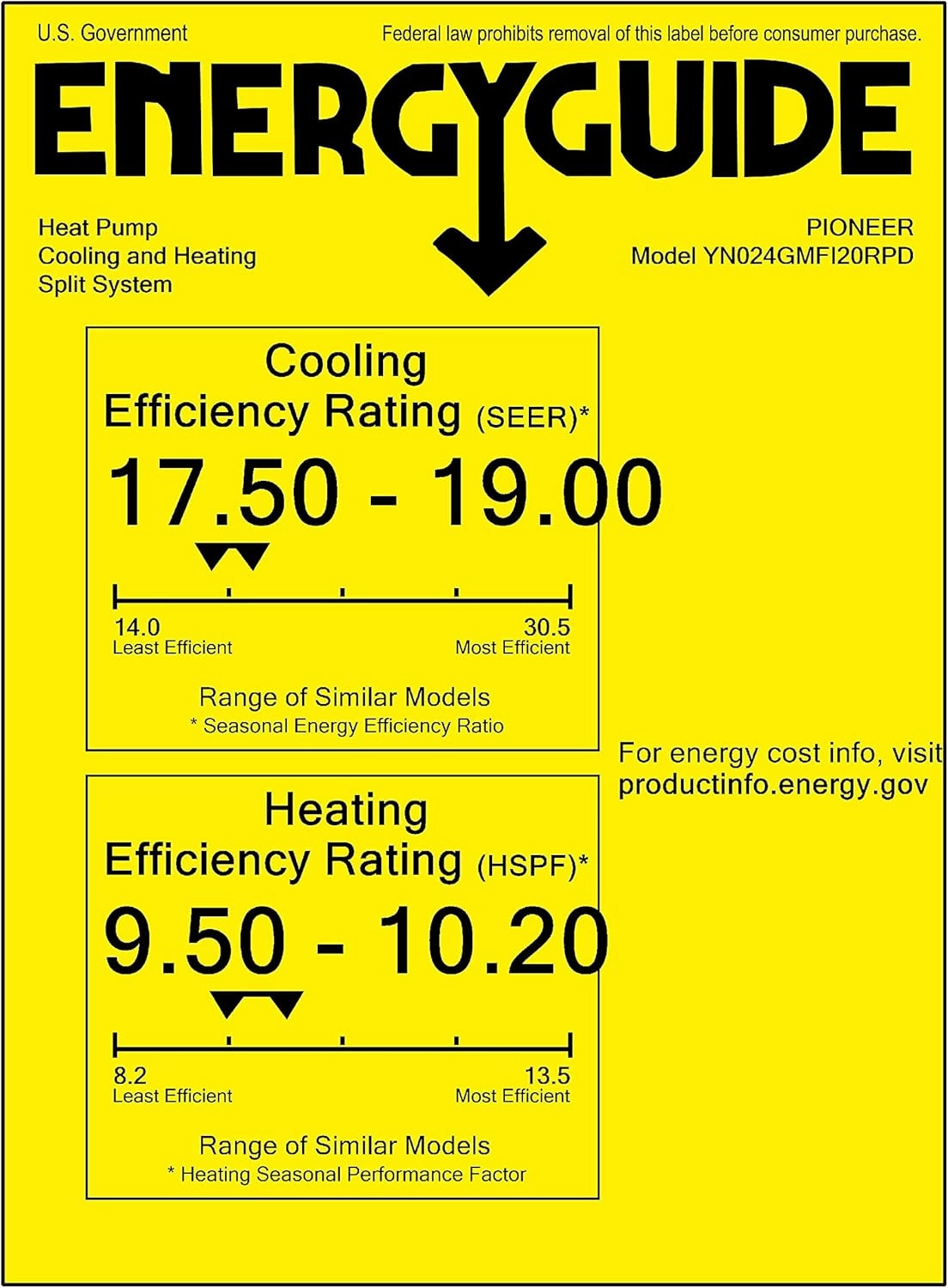 Pioneer Air Conditioner WYS024G-20 Wall Mount Ductless Inverter  Mini Split Heat Pump, 24000 BTU-208/230V