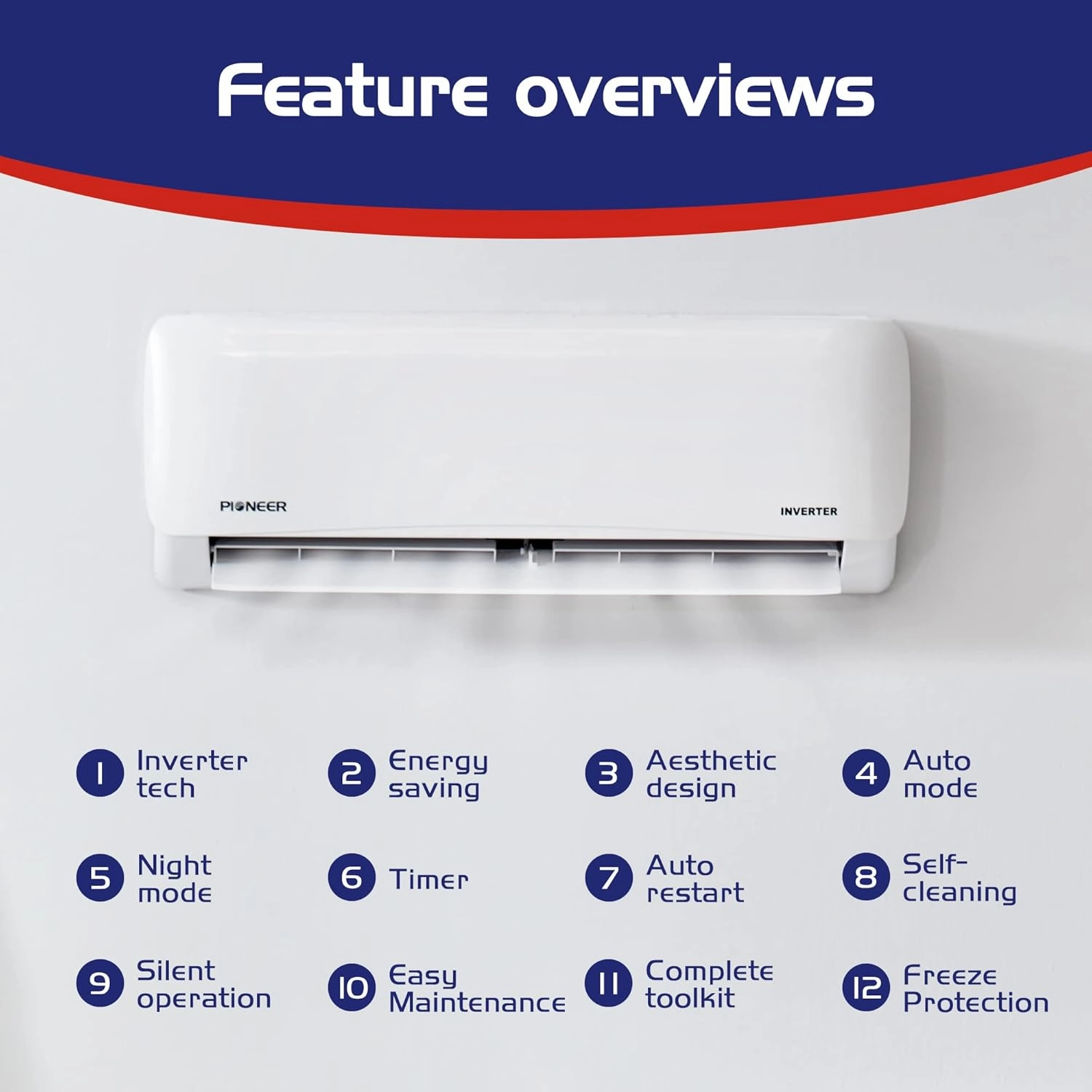 Pioneer Air Conditioner WYS024G-20 Wall Mount Ductless Inverter  Mini Split Heat Pump, 24000 BTU-208/230V