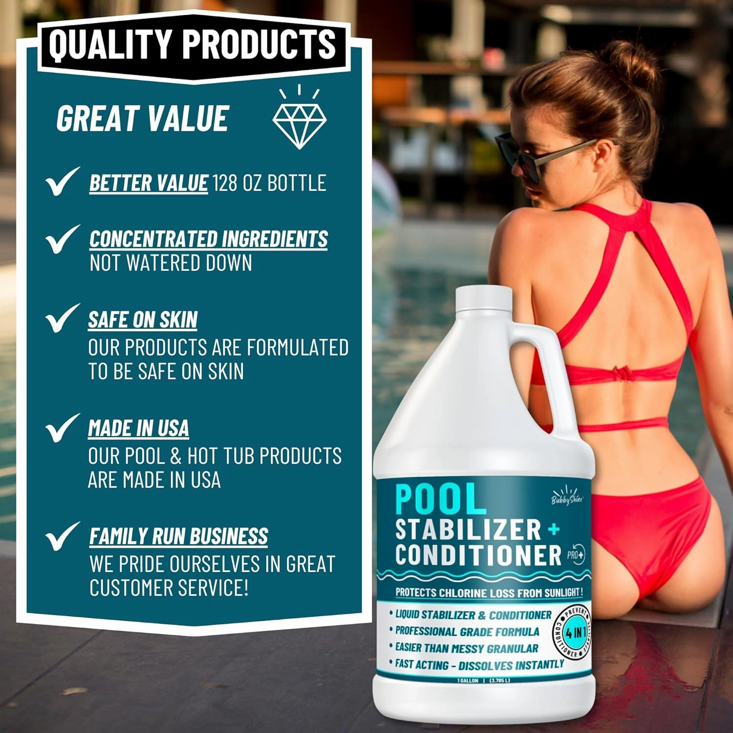 Pool Stabilizer - Cyanuric Acid Pool Stabilizer, Liquid Chlorine Stabilizer for Pool Chemicals, Swimming Pool Conditioner Stabilizer, Pool Stabilizer for Salt Pool & Chlorine, 1 Gallon