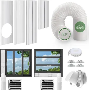 Portable Air Conditioner Window Vent Kit with 5.9" Diameter Exhaust Hose & Coupler Filter & Waterproof Rain Cover，Adjustable AC Window Seal Kit for Horizontal/Vertical Window Max length 55 inches