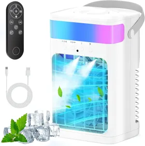 Portable Air Conditioner,Cooling Fan with 3 Speeds & 3 Modes,1500ML Mini Air Conditioner with Remote, 4 in 1 Humidifier, Air Conditioner,Fan,Night Light,Evaporative Air Cooler for Home/Office