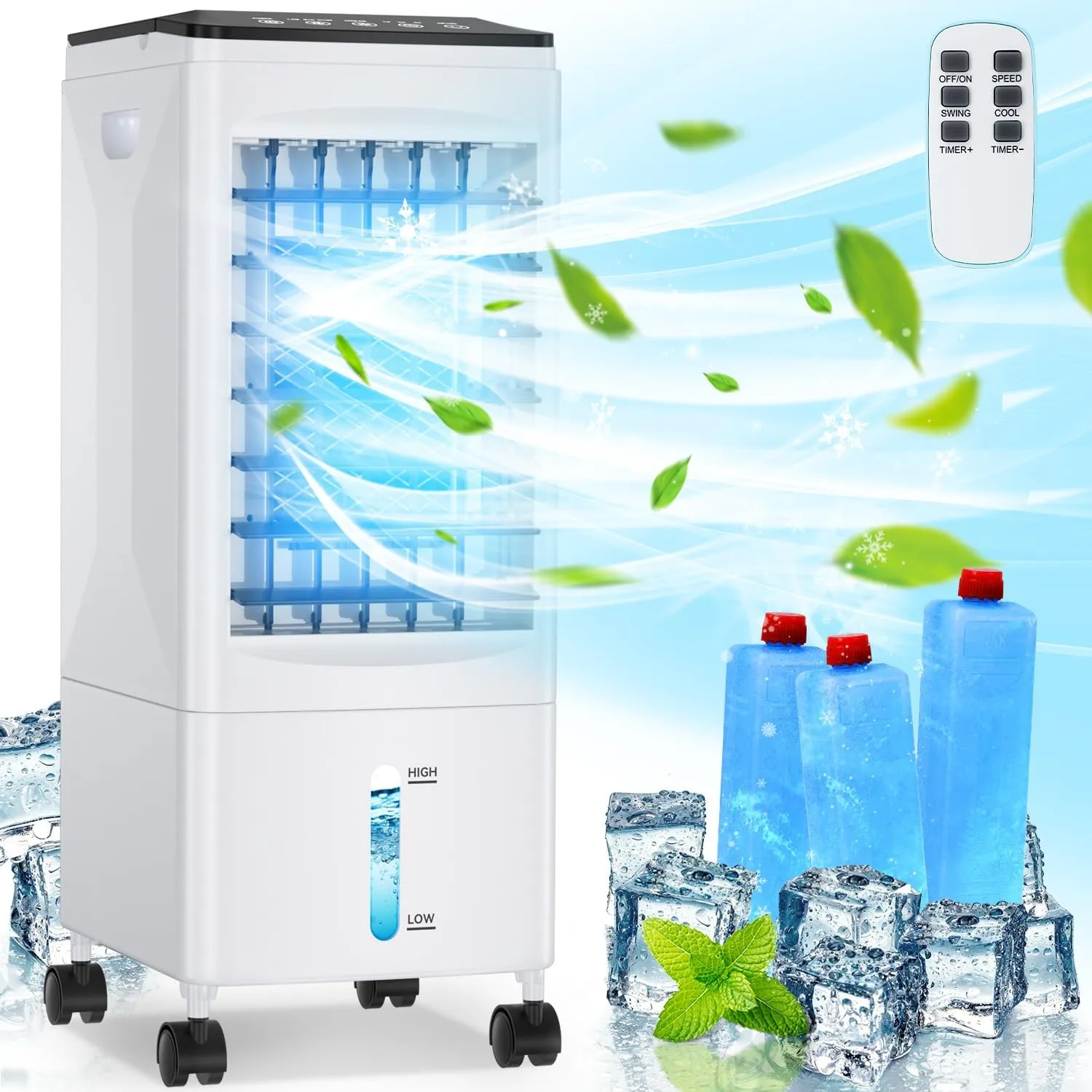 Portable Air Conditioners, 3 IN 1 Air Conditioner Portable with Remote, Fast Cooling Evaporative Air Cooler, Timer Auto-off, Oscillation, 3-Speed Portable AC for Room Kitchen Bedroom Office(White)