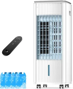 Portable Air Conditioners, 3-IN-1 Evaporative Air Cooler w/ 4 Ice Packs & 3L Water Tank, 70° Oscillation, 7H Timer for Auto-Off, Swamp Cooler air conditioner for Room Bedroom, Cream