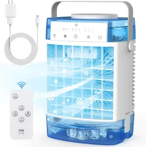 Portable Air Conditioners, Air Cooler with Remoter Evaporative Personal Mini AC, 3 Wind Speed, 2-4-8H Timer, 3 Modes, Colorful Night Light, Portable AC for Room, Car, Bedroom, Camping