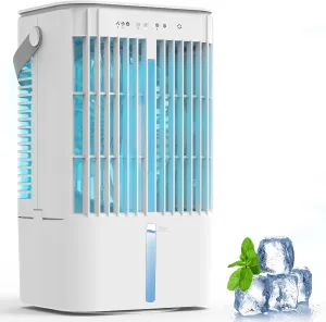 Portable Air Conditioners, Evaporative Air Cooler with 3 Speeds & 2 Cool Mist Modes, Personal Mini AC Conditioner With 1200mL Water Tank, 2/4H Timer, Touch Screen Desktop Cooling Fan for Home Office