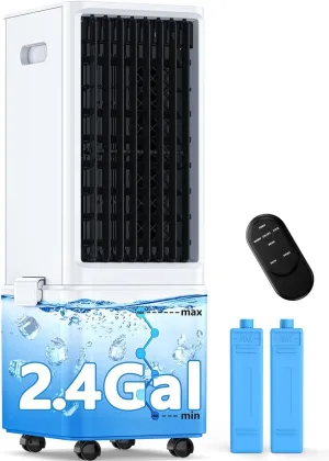 Portable Air Conditioners w/4 Modes & 3 Speeds, Waterless Alert, 2.4-Gal Tank for 20H Cooling, 12H Timer, No Hose No Window Needed, 70° Auto Swing Swamp Cooler Air Conditioner for Bedroom