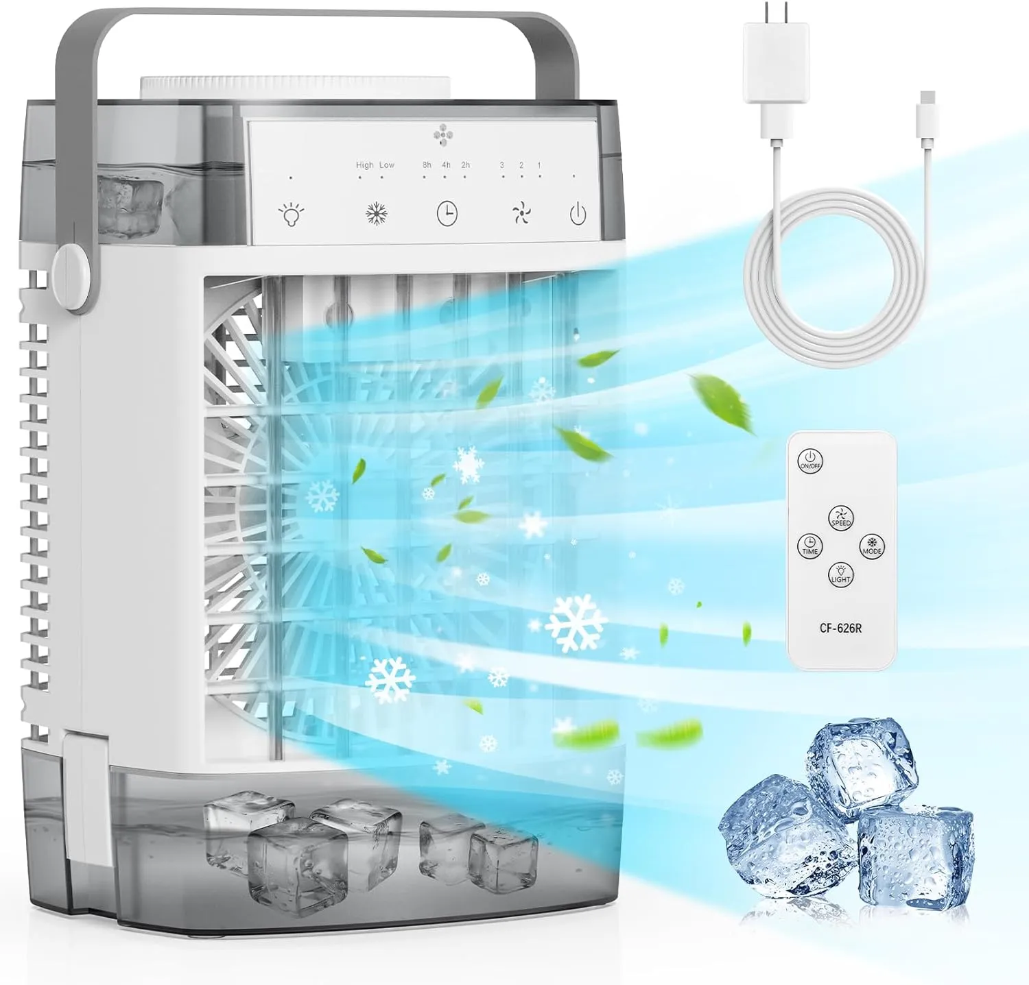 Portable Air Conditioners,3-Speed Small AC Fan, Evaporative Air Cooler with Remote,Timer function,7-Color Night light, 2 Mist modes,Personal Air Conditioner for Bedroom,Office,Room(Gray)