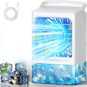 Portable Air Conditioners,Upgraded Small Air Conditioner Personal Air Cooler Mini Evaporative Cooler 3 Wind Speed Portable Small AC with 7 Night Light for Room Home Bedroom Office (White)