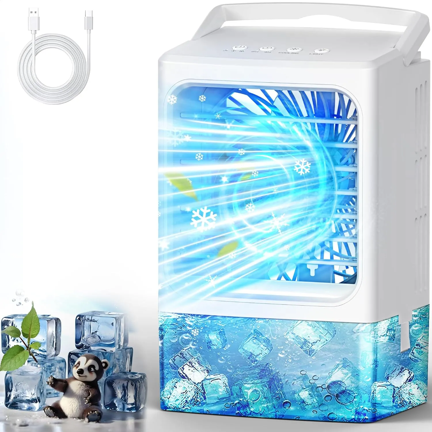 Portable Air Conditioners,Upgraded Small Air Conditioner Personal Air Cooler Mini Evaporative Cooler 3 Wind Speed Portable Small AC with 7 Night Light for Room Home Bedroom Office (White)