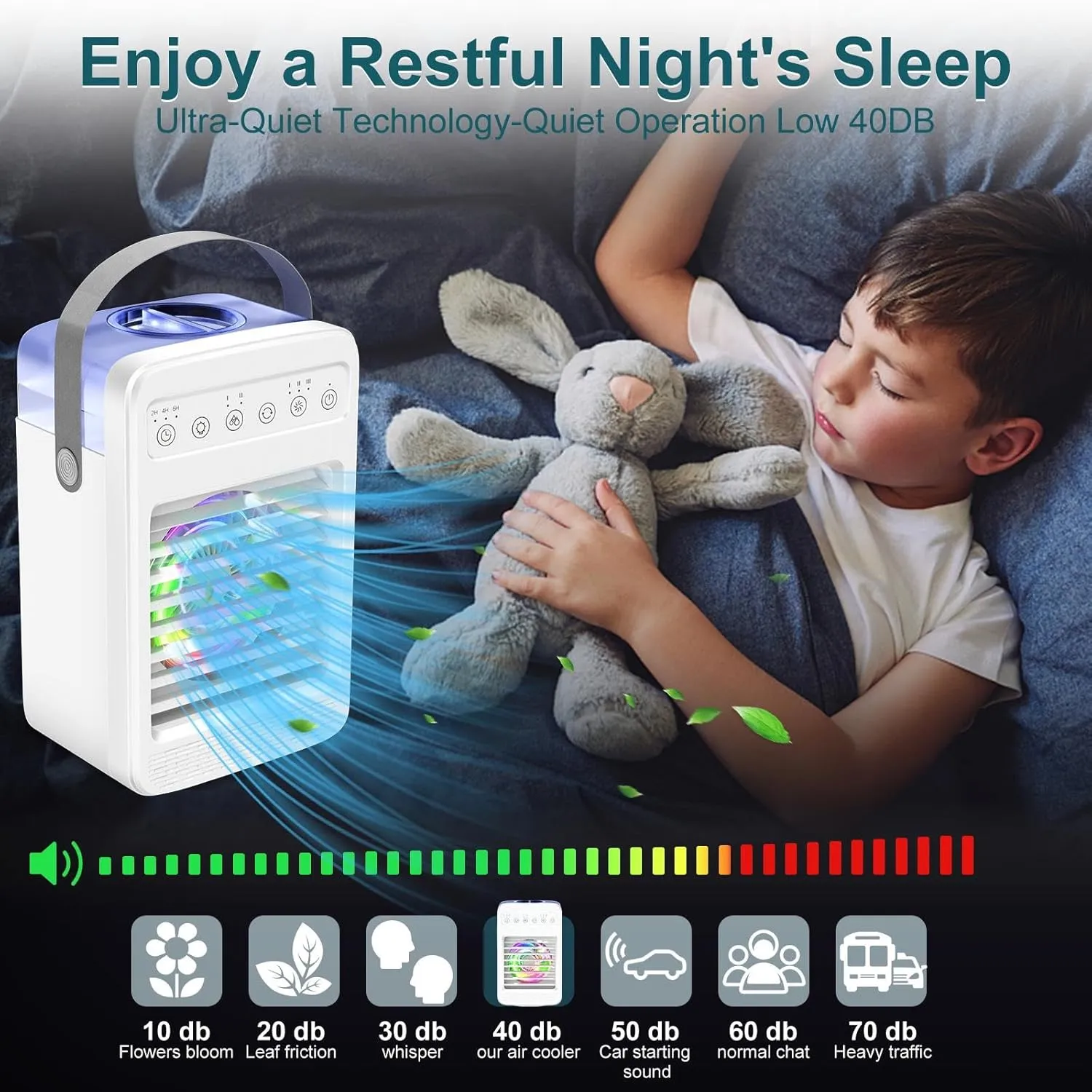 Portable Evaporative Air Cooler, Air Conditioners with Water Tank, Ice Cube Tray, 180° Oscillating, 4 In 1 Swamp Cooler with Timer, 4 Speeds 2 Cool Mist, Small Mini AC for Room Office