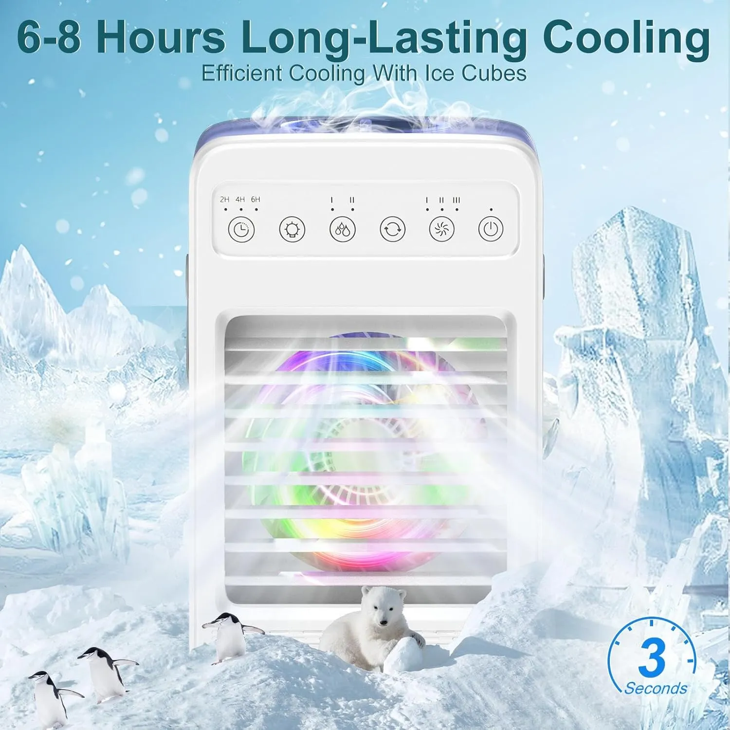 Portable Evaporative Air Cooler, Air Conditioners with Water Tank, Ice Cube Tray, 180° Oscillating, 4 In 1 Swamp Cooler with Timer, 4 Speeds 2 Cool Mist, Small Mini AC for Room Office