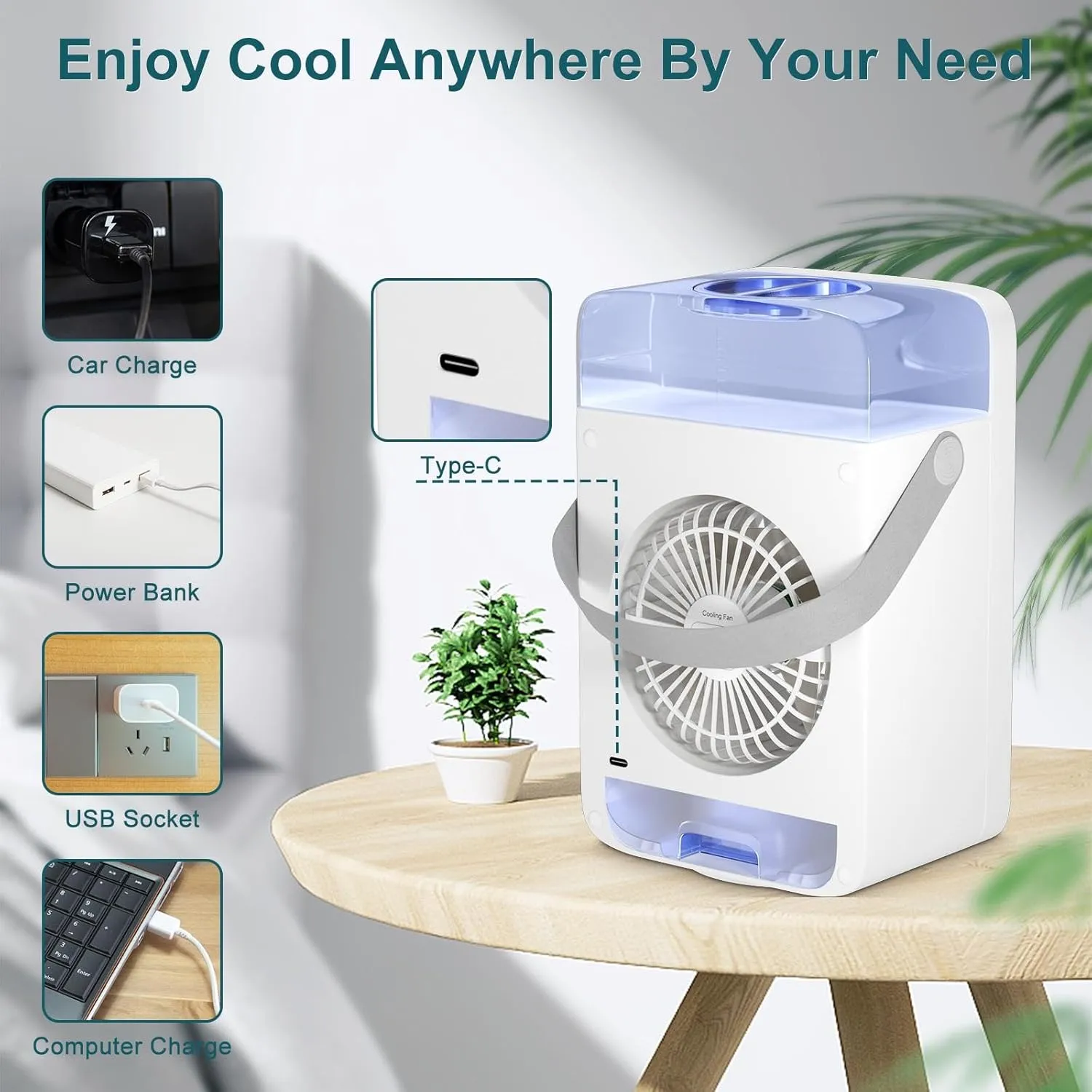Portable Evaporative Air Cooler, Air Conditioners with Water Tank, Ice Cube Tray, 180° Oscillating, 4 In 1 Swamp Cooler with Timer, 4 Speeds 2 Cool Mist, Small Mini AC for Room Office