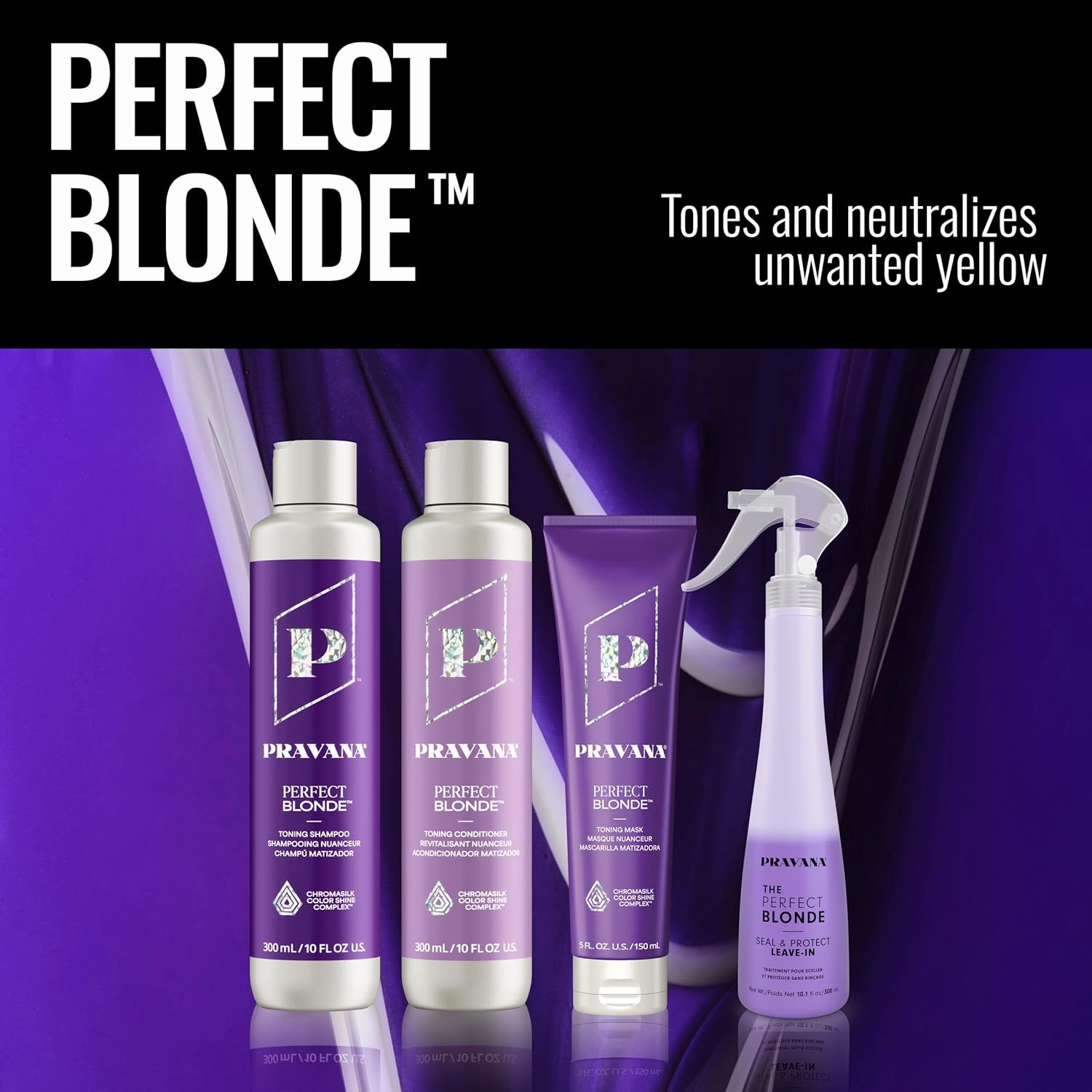 PRAVANA The Perfect Blonde Purple Toning Conditioner | Neutralizes Brassy, Yellow Tones | For Color Treated Hair | Chromasilk Enhances Shine & Protection | Vegan, Cruelty-Free | Paraben & Sulfate Free