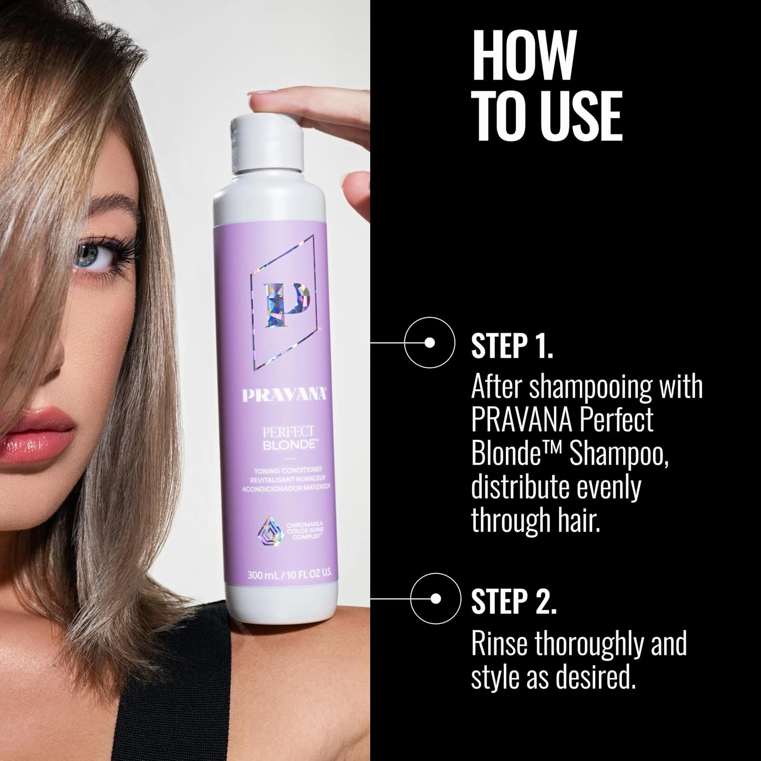PRAVANA The Perfect Blonde Purple Toning Conditioner | Neutralizes Brassy, Yellow Tones | For Color Treated Hair | Chromasilk Enhances Shine & Protection | Vegan, Cruelty-Free | Paraben & Sulfate Free