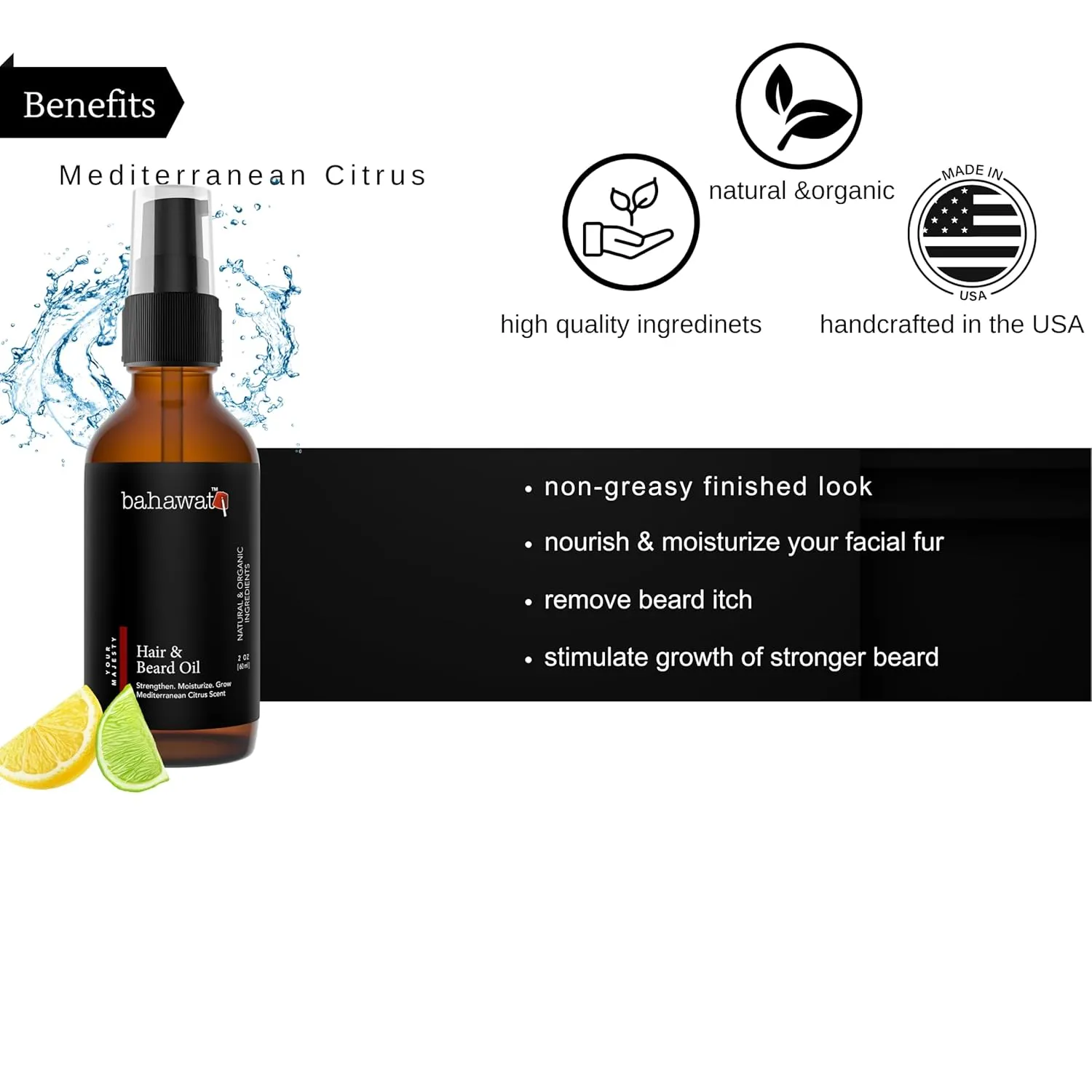 Premium Beard Oil Conditioner & Softener - Your Majesty- 2 ounce - Beard Itch and Dry Skin Relief - Handcrafted from Natural Ingredients - Label may vary