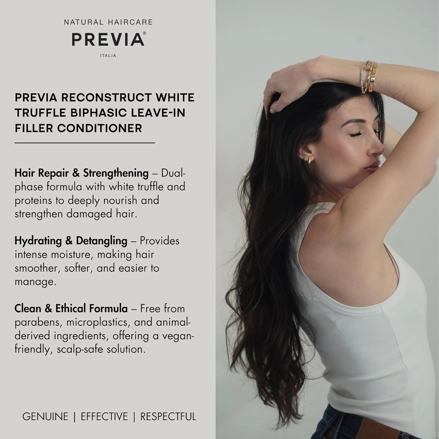 PREVIA Hydrating Leave-in Conditioner Spray with White Truffle Extract - Reconstructive Biphasic Detangling Treatment for Damaged, Dry, and Brittle Hair - Tames Frizz & Controls Static 6.7Floz