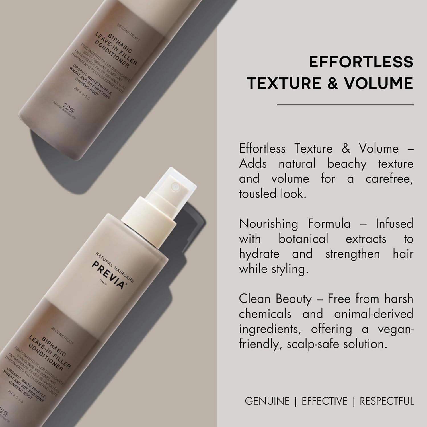 PREVIA Hydrating Leave-in Conditioner Spray with White Truffle Extract - Reconstructive Biphasic Detangling Treatment for Damaged, Dry, and Brittle Hair - Tames Frizz & Controls Static 6.7Floz
