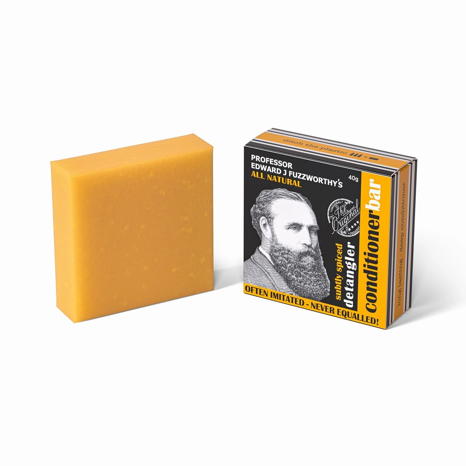 Professor Fuzzworthy Original Detangler Beard Conditioner Bar – 100% Natural Solid Conditioner for Beard & Hair – Moisturizes, Softens & Detangles – Subtly Spiced Scent – Men’s Grooming – 40g